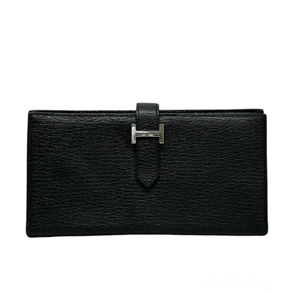Hermes Bearn Soufflet Chevre Mysore Long Wallet Noir Black